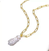 Lab Created Sterling Silver 14K Gold Plated with Free-Form White Genuine Freshwater Pearl Pendant Cable Layering Necklace