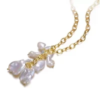Lab Created Sterling Silver 14K Gold Plated with 23MM Genuine Freshwater Baroque Pearl Pendant Necklace