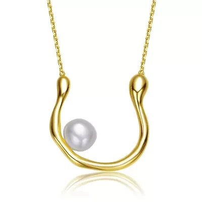 Lab Created 14K Gold Plated with White Genuine Freshwater Pearl “U” Necklace