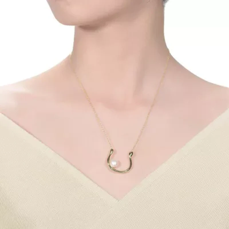 Lab Created 14K Gold Plated with White Genuine Freshwater Pearl “U” Necklace