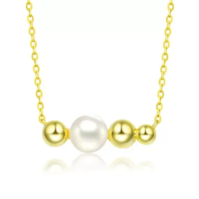 Lab Created Sterling Silver 14K Gold Plated with White 6MM Fresh Water Pearl Necklace