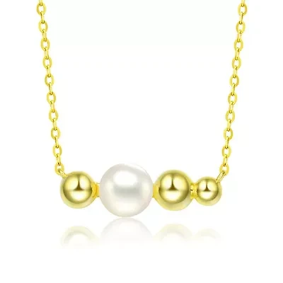 Lab Created Sterling Silver 14K Gold Plated with White 6MM Fresh Water Pearl Necklace
