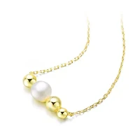 Lab Created Sterling Silver 14K Gold Plated with White 6MM Fresh Water Pearl Necklace