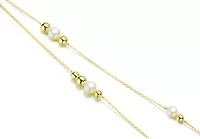 Lab Created Sterling Silver 14K Gold Plating with White Genuine Freshwater Pearl Station Necklace