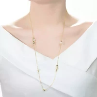 Lab Created Sterling Silver 14K Gold Plating with White Genuine Freshwater Pearl Station Necklace
