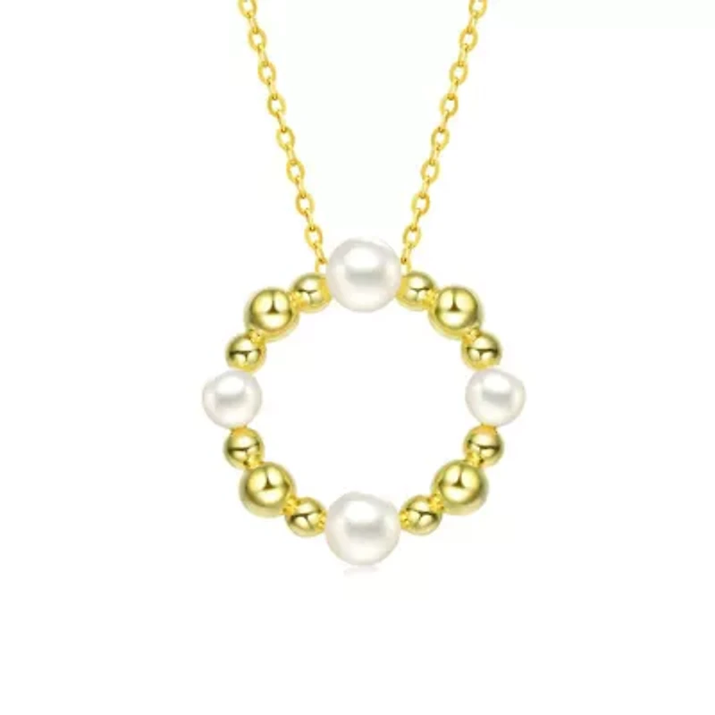 Lab Created Sterling Silver 14K Gold Plated with White 4-5MM Fresh Water Pearl Round Pendant Necklace