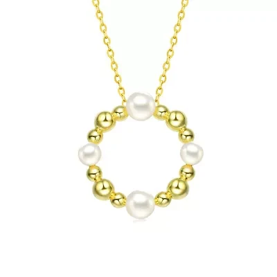 Lab Created Sterling Silver 14K Gold Plated with White 4-5MM Fresh Water Pearl Round Pendant Necklace
