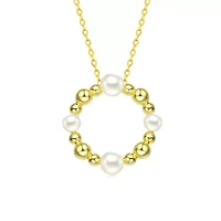 Lab Created Sterling Silver 14K Gold Plated with White 4-5MM Fresh Water Pearl Round Pendant Necklace