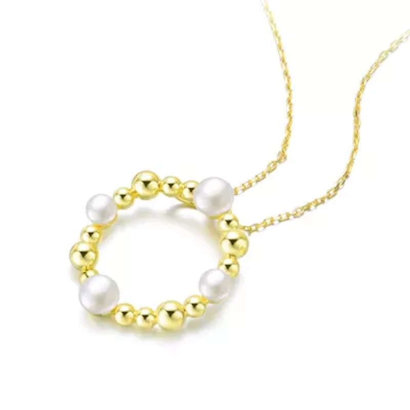 Lab Created Sterling Silver 14K Gold Plated with White 4-5MM Fresh Water Pearl Round Pendant Necklace