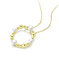 Lab Created Sterling Silver 14K Gold Plated with White 4-5MM Fresh Water Pearl Round Pendant Necklace