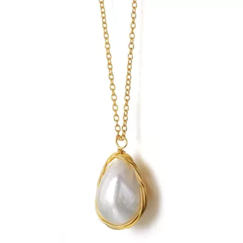 Lab Created Rozzato Sterling Silver 14K Gold Plated with Genuine Freshwater Pearl Pendant Necklace