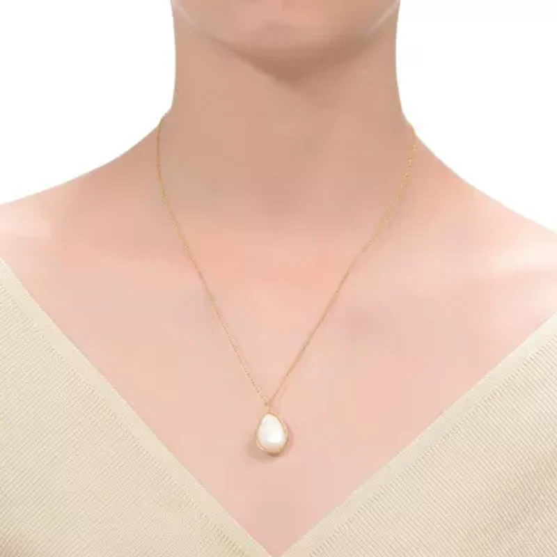 Lab Created Rozzato Sterling Silver 14K Gold Plated with Genuine Freshwater Pearl Pendant Necklace