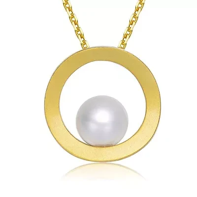 Lab Created Sterling Silver 14K Gold Plated with White Genuine Freshwater Round Pearl Pendant Necklace