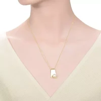 Lab Created Sterling Silver 14K Gold Plated with White Genuine Freshwater Pearl Rectangle Pendant Necklace