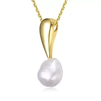 Lab Created Sterling Silver 14K Gold Plated with White Genuine Freshwater Pearl Drop Pendant Necklace