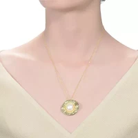 Lab Created Sterling Silver 14K Gold Plated with Genuine Freshwater Pearl Hammered Pendant Necklace