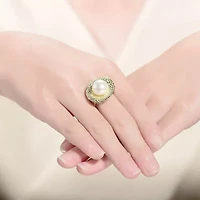 Lab Created Rozzato Sterling Silver 14K Gold Plated with Genuine Freshwater Pearl Hammered Ring