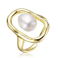 Lab Created Rozzato Sterling Silver 14K Gold Plated with White Irregular Freshwater Pearl Statement Ring