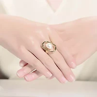 Lab Created Rozzato Sterling Silver 14K Gold Plated with White Irregular Freshwater Pearl Statement Ring
