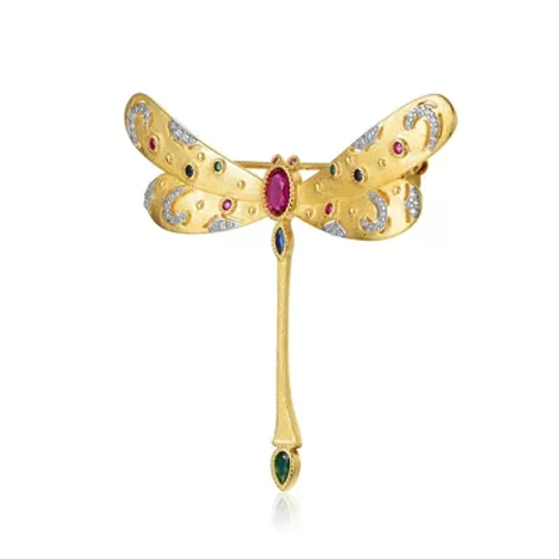 Lab Created Rozzato Two-Tone with Ruby Red Cubic Zirconie Floral Pin