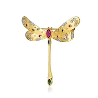 Lab Created Rozzato Two-Tone with Ruby Red Cubic Zirconie Floral Pin