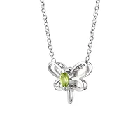 Lab Created Sterling Silver White Gold Plated with Peridot Tourmaline Gemstone Butterfly Pendant Necklace