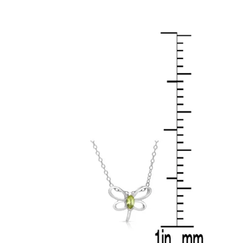 Lab Created Sterling Silver White Gold Plated with Peridot Tourmaline Gemstone Butterfly Pendant Necklace