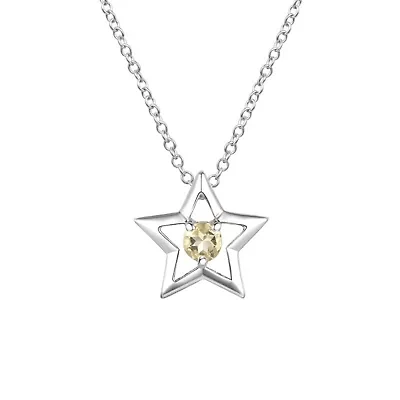 Lab Created Sterling Silver White Gold Plated with Yellow Tourmaline Gemstone Star Pendant Necklace