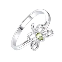 Lab Created Rozzato Sterling Silver White Gold Plated with Peridot Tourmaline Gemstone Butterfly Ring for Kids/Teens
