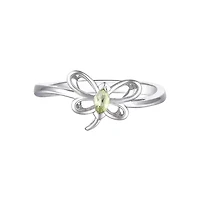 Lab Created Rozzato Sterling Silver White Gold Plated with Peridot Tourmaline Gemstone Butterfly Ring for Kids/Teens