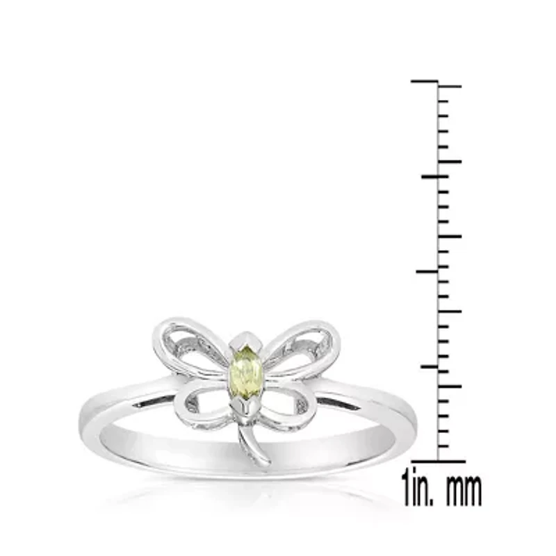 Lab Created Rozzato Sterling Silver White Gold Plated with Peridot Tourmaline Gemstone Butterfly Ring for Kids/Teens