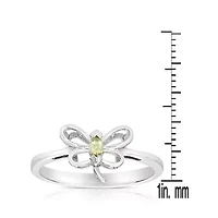 Lab Created Rozzato Sterling Silver White Gold Plated with Peridot Tourmaline Gemstone Butterfly Ring for Kids/Teens