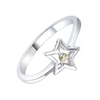 Lab Created Rozzato Sterling Silver White Gold Plated with Yellow Tourmaline Gemstone Star Ring for Kids
