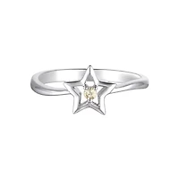 Lab Created Rozzato Sterling Silver White Gold Plated with Yellow Tourmaline Gemstone Star Ring for Kids