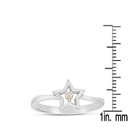 Lab Created Rozzato Sterling Silver White Gold Plated with Yellow Tourmaline Gemstone Star Ring for Kids