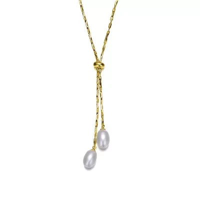 Lab Created Rozzato 14K Gold Plated with Pearl and Cubic Zirconia Y Neck Necklace