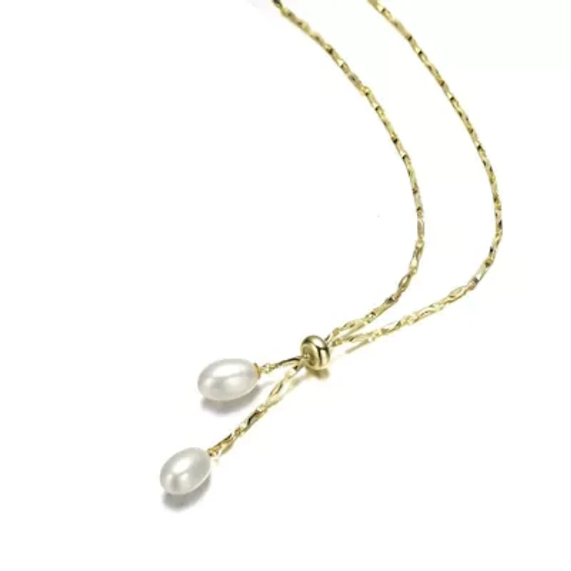 Lab Created Rozzato 14K Gold Plated with Pearl and Cubic Zirconia Y Neck Necklace