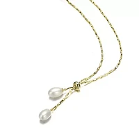 Lab Created Rozzato 14K Gold Plated with Pearl and Cubic Zirconia Y Neck Necklace