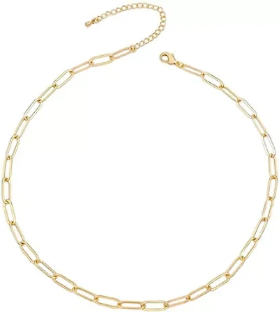 Lab Created 14K Gold Plated Cable Link Chain Adjustable Necklace for Kids/Teens