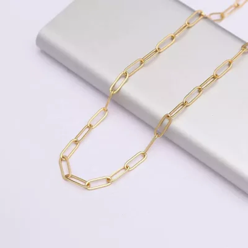 Lab Created 14K Gold Plated Cable Link Chain Adjustable Necklace for Kids/Teens