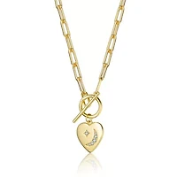 Lab Created 14K Gold Plated with Clear Cubic Zirconia Moon and Star Heart Charm Necklace for Kids/Teens