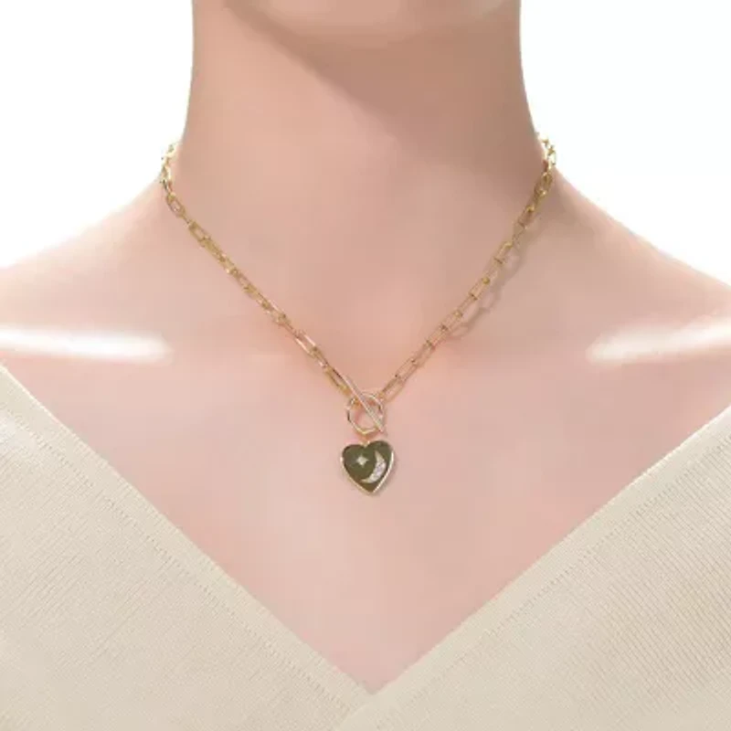 Lab Created 14K Gold Plated with Clear Cubic Zirconia Moon and Star Heart Charm Necklace for Kids/Teens