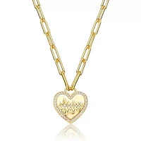 Lab Created 14K Gold Plated with Clear Cubic Zirconia Heart Charm Necklace for Kids/Teens