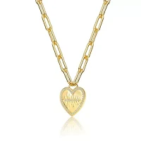 Lab Created 14K Gold Plated with Clear Cubic Zirconia Heart Charm Necklace for Kids/Teens