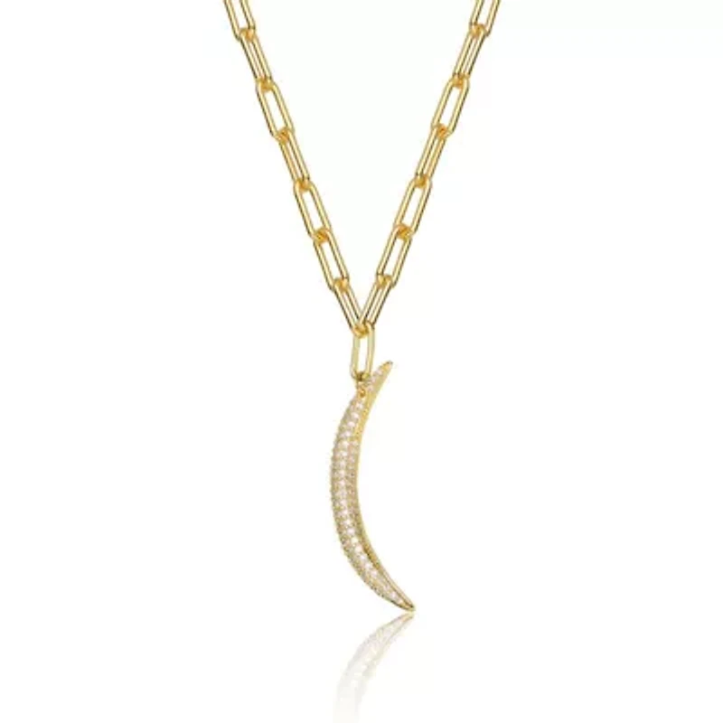 Lab Created 14K Gold Plated with Clear Cubic Zirconia Charm Necklace Kids/Teens