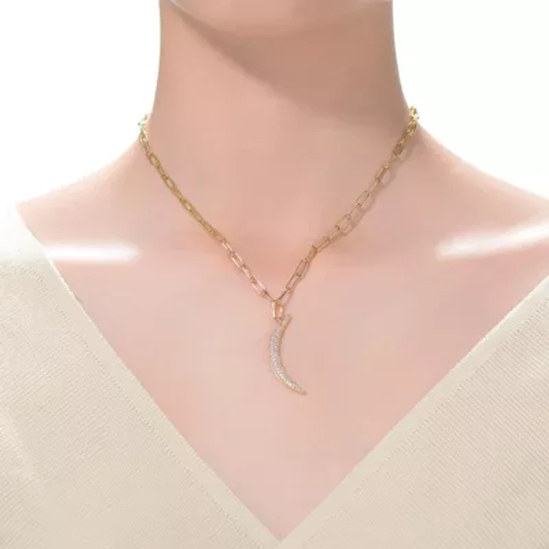 Lab Created 14K Gold Plated with Clear Cubic Zirconia Charm Necklace Kids/Teens
