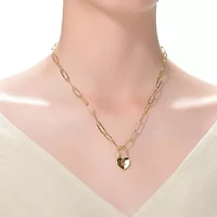 Lab Created 14K Gold Plated with Clear Cubic Zirconia Lock Charm Necklace for Kids/Teens