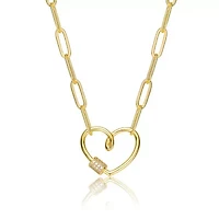 Lab Created 14K Gold Plated with Clear Cubic Zirconia Abstract Heart Charm Necklace for Kids/Teens