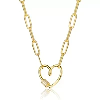 Lab Created 14K Gold Plated with Clear Cubic Zirconia Abstract Heart Charm Necklace for Kids/Teens