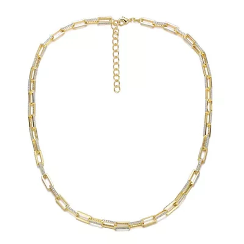 Lab Created 14K Gold Plated with Clear Cubic Zirconia Link & Chain Necklace